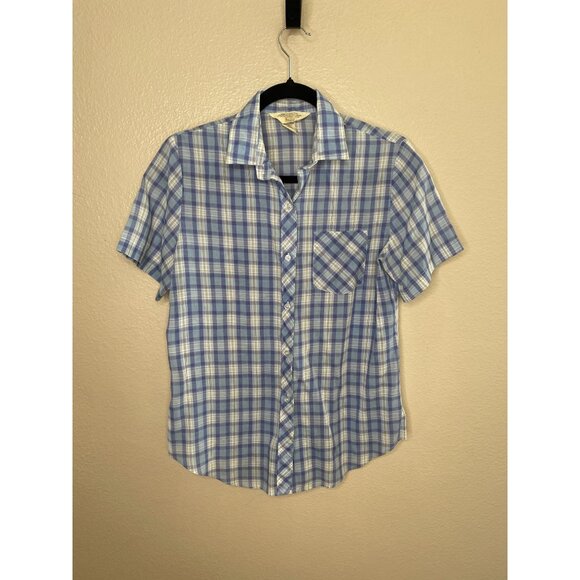 Vintage Sears Womens Western Short Sleeve Checkered Shirt Blue/White Size 12 - Picture 1 of 6